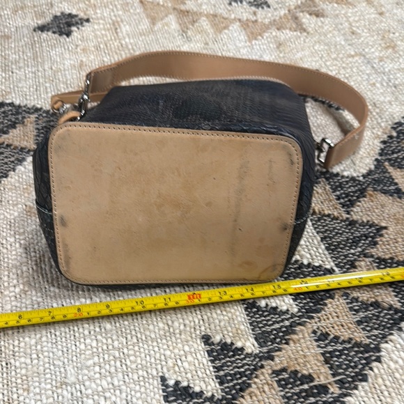 Consuela Blue and Tan Shoulder Bag with Gold Accents - Picture 3 of 7